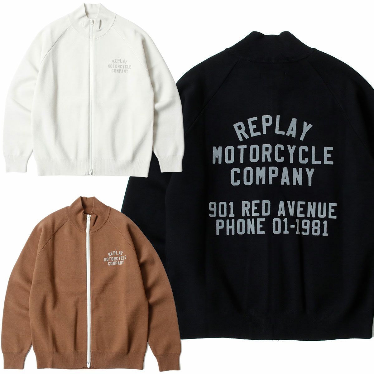 ハイネック フルジップ ニット スウェットシャツ