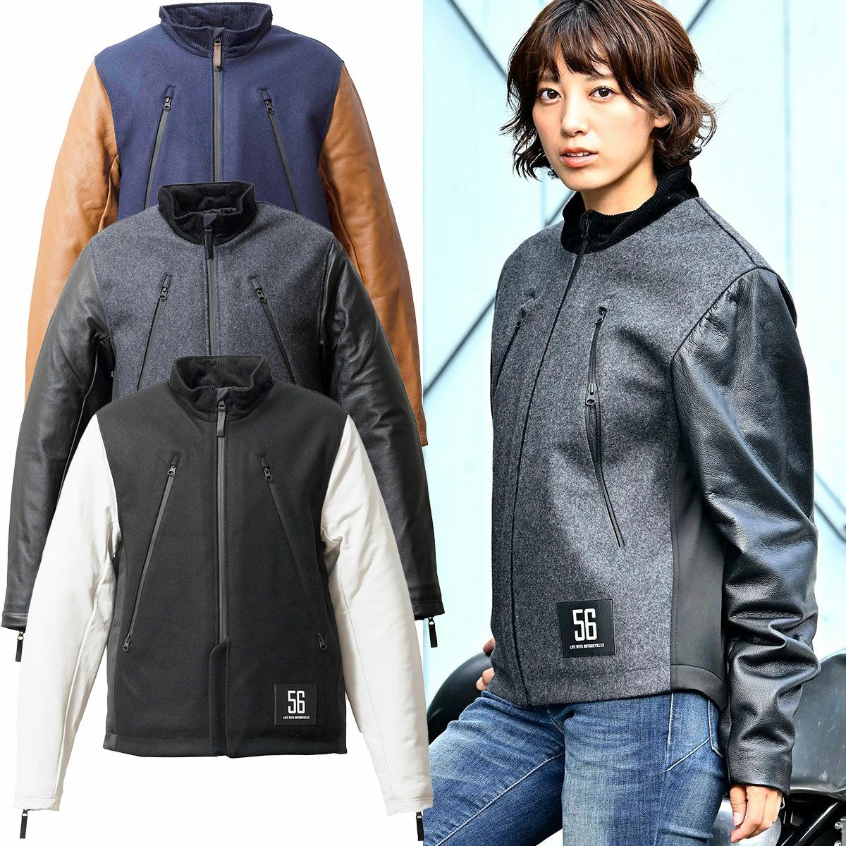 レザースリーブメルトンジャケット_イメージ